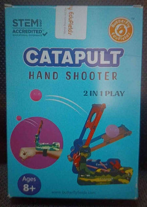 Box of a catapult hand shooter toy with branding and product details. Butterfly EduFields DIY Catapult Shooter Science Kit_available at go science image 7