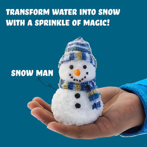 Small snowman held in a hand with text on a blue background. Butterfly Edufields Snow Magic Science Kit available at Go Science image 3
