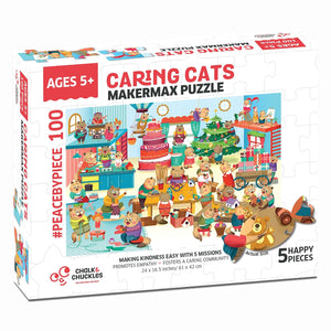 Box of 'Caring Cats' Makermax Puzzle with colorful illustrations on a white background
