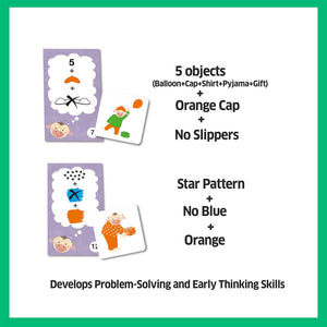 Educational cards with illustrations and text on a white background