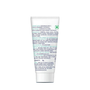 Back view of a toothpaste tube with text on a white background. Chicco Toothpaste Strawberry Flavor 12 M to 6y 50 g go littles product image 3