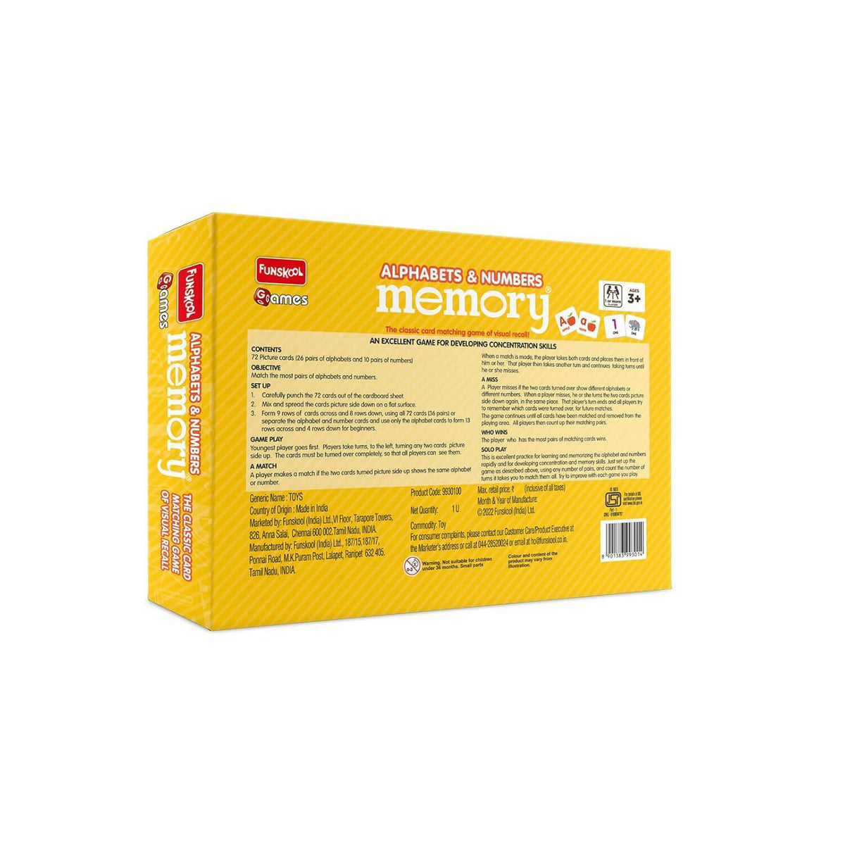 FUNSKOOL (INDIA) LTD Memory Alphabets & Numbers Go Science Early Learning | Alphabets & Nos Matching | 3+ Yrs.