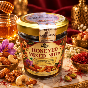 Go Munch by Go Science Honey mixed nuts made with organic honey and saffron glass jar pack