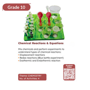 Chemistry experiment set with labeled components on a green tray, suitable for Grade 10 students. Butterfly Edufields Grade 10 School Project Chemical Reactions & Equations at Go Science product image 3