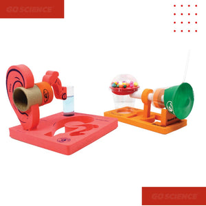 Colorful science experiment kit with various components on a white background, branded 'GO SCIENCE'. Grade_8_School_Project_Sound_Vibration_project_image_goscience