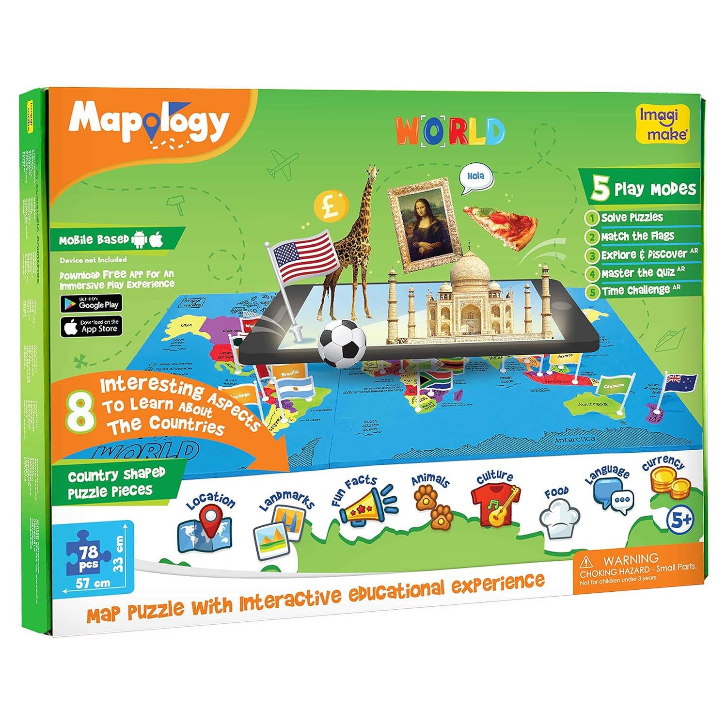 Imagimake Mapology World Augmented Reality Go Science DIY | MAP ACTIVITY KIT | 5+ | WORLD MAP | AR.