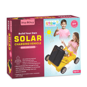 Box for 'Build Your Own Solar Charging Vehicle' STEM learning kit by Itsy Bitsy. Itsy Bitsy Solar Charging Vehicle - Build Your Own DIY STEM Learning Kit go science product image