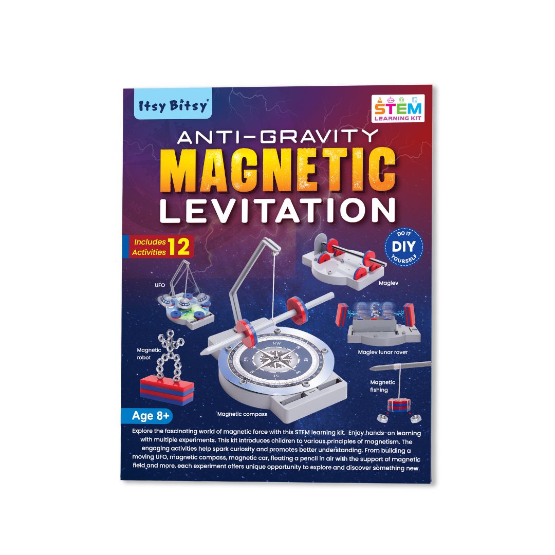 Itsy Bitsy Anti-Gravity Magnetic Levitation STEM learning kit packaging on a white background. Magnetic Levitation Kit itsy bitsy at Go science product image