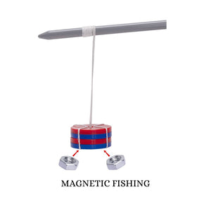 Magnetic fishing tool with red and blue body and silver hooks on a white background. Magnetic Levitation Kit itsy bitsy at Go science product image 5