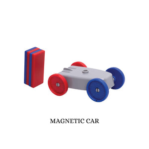Magnetic car toy with red and blue components on a white background. Magnetic Levitation Kit itsy bitsy at Go science product image 6