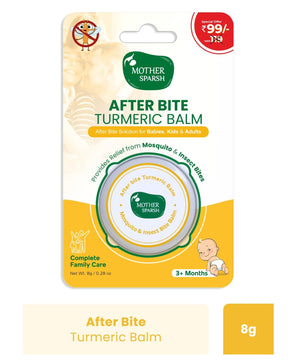 Mother Sparsh After Bite Turmeric Balm packaging on a white background. MotherSparsh After Bite Turmeric Balm 8g go littles product main image