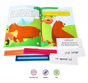 Children's book with bear illustrations and spelling cards on a white background. NerdNerdy Dyslexia Kit/ learning disability kit available at Go Science image 4