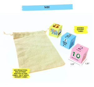 Colorful wooden sensory cubes with a drawstring bag on a white background. NerdNerdy Sensory Cubes available at go science image 4