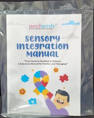 Sensory Integration Manual by Nerd Nerdy in clear packaging on a dark background. NerdNerdy Sensory Integration Manual- Techniques & Application available at go science_image 1