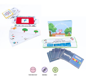 Educational children's learning materials including flashcards and a recognition sheet on a white background. Nerd Nerdly Language Communication Special Education Needs Kit available at go science_image 9