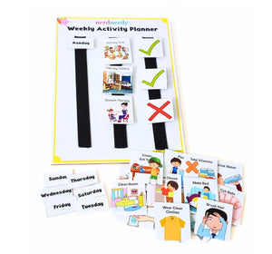 Weekly activity planner with cards and magnetic strips on a white background. Nerd Nerdy Behavior Management Kit for Special Needs available at go science image 3