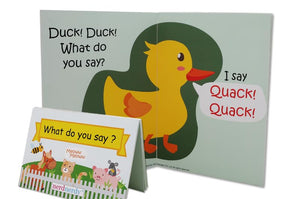 Children's book with a duck illustration and text on a white background. Nerd Nerdy Speech & Oral Motor Kit for special needs available at Go Science image 5