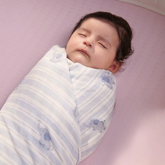 Nintara Baby Muslin Baby Swaddle Extra-Large 47" x 47" Little Elephants Design at go littles product main image