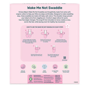 Pink swaddle blanket with text and instructions on a white background. Nintara Wake Me Not Swaddle Pretty Petals for 0 to 3 Months go littles product image 10
