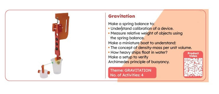 Educational material on gravitation with a spring balance and text instructions.