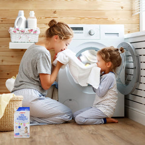Mother and child in a laundry room with a washing machine, holding a towel. Pigeon Baby Laundry Detergent Liquid Refill 500 ml go littles product image 6