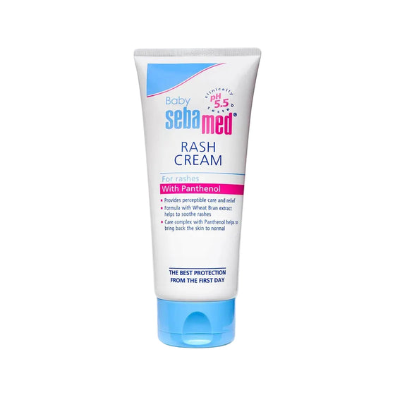 Sebamed baby rash cream tube on a white background