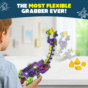 Child playing with a flexible toy grabber in a room with colorful walls. Smartivity Robotic Arm at Go Science product image 2