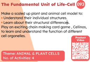 Educational material about animal and plant cells with a QR code for product video.