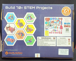 Box of a STEM project kit with colorful illustrations and warning Untitled-1Butterfly Edufields Tinker Lab at Home at Go Science Product Image 02labels.