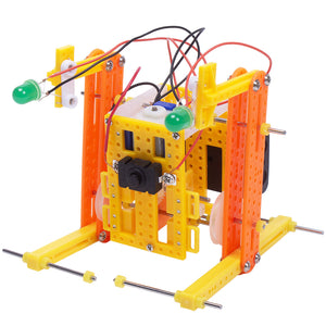 Yellow and orange educational robot kit with electronic components on a white background. Walking Robot by Itsy Bitsy at Go Science_product_image 2
