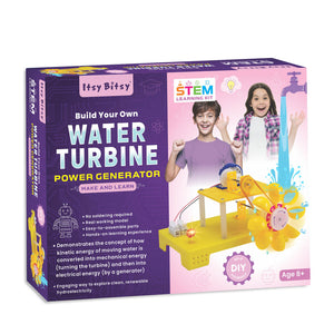 Box of 'Build Your Own Water Turbine Power Generator' STEM learning kit for children. Water Turbine Power Generator Hydroelectric Power Generator by Itsy Bitsy at Go Science_Product Image 1