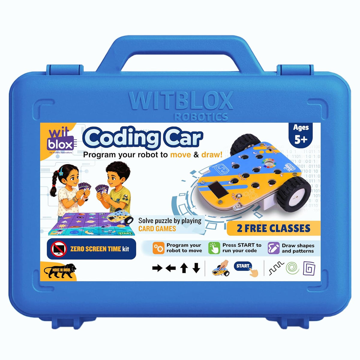 Blue WITBLOX Robotics coding car kit with packaging on a white background. WitBlox Coding Car for Kids STEM Learning Toy available at Go Science product image 1