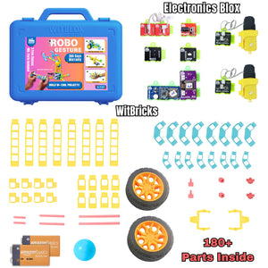 WitBricks Electronics Blox kit with components and accessories on a white background