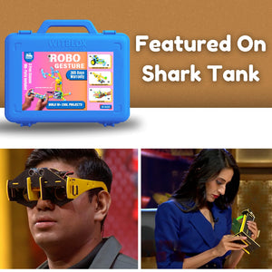 Blue carrying case with product display, featuring text 'Featured On Shark Tank' above a man and woman using the product.