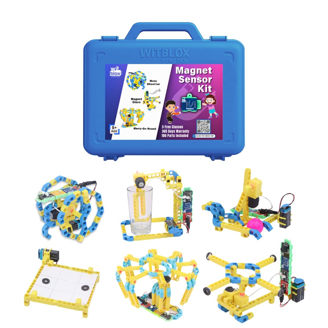 Witblox Magnet Sensor Kit with blue carrying case and various magnetic sensor components on a white background. Available at Go Science