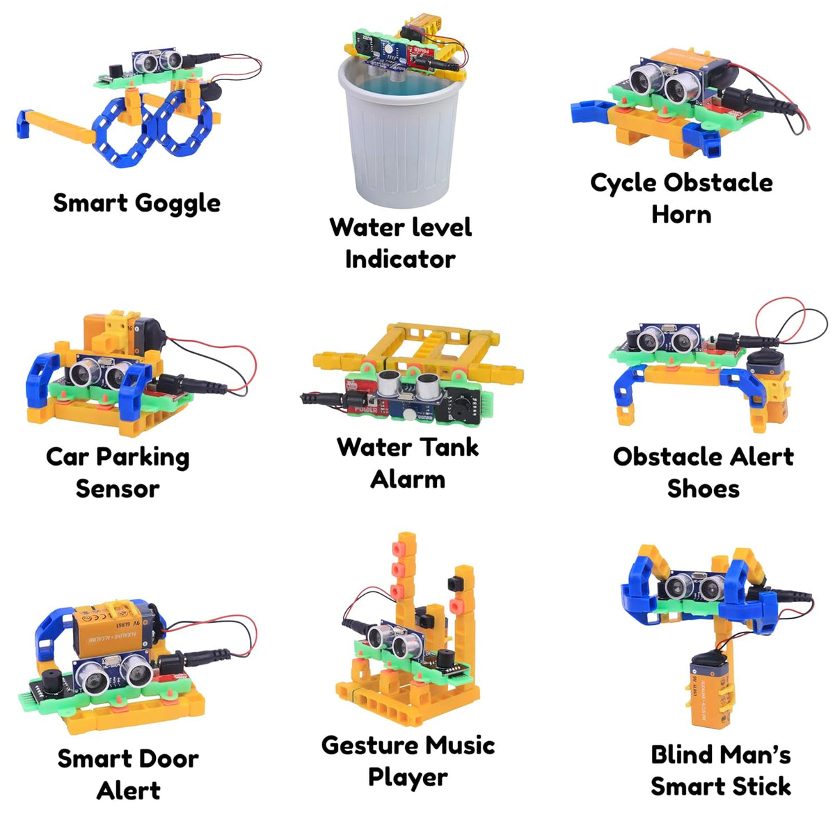 Collection of educational STEM toys with various labels on a white background. WitBlox Sonar Ultrasonic Sensor Kit at Go Science image 2