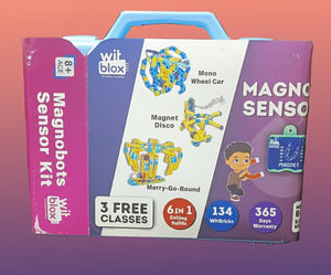 Witblox Magnobots Sensor Kit packaging with colorful design and text on a dark background