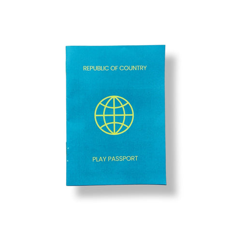 Blue play passport with yellow text and globe design on a white background. Airport Travel Kit for Children with Special Needs available at go science image 3