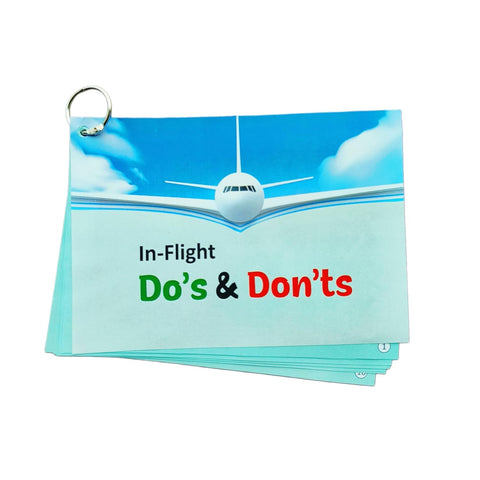 Folded paper with airplane illustration and text 'In-Flight Do's & Don'ts' on a white background. Airport Travel Kit for Children with Special Needs available at go science image 4