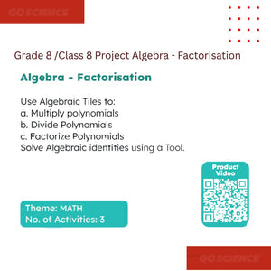 Educational material on algebra factorization with a QR code for a product video. Algebra_Factorisation_grade_8_school_project_math_project_product_image_3_goscience