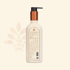 Baby Forest Moh malai baby body  lotion bottle with a gold pump on a beige background