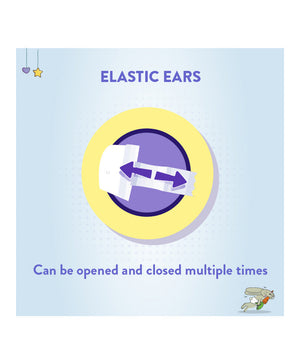 Elastic ears product with text on a light blue background. Bella Baby Diaper XS(24’s) go littles product image 3