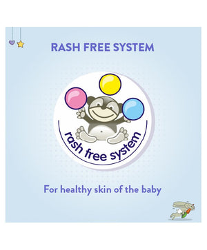 Rash Free System logo with a monkey holding balloons on a light blue background. Bella Baby Diaper XS(24’s) go littles product image 4