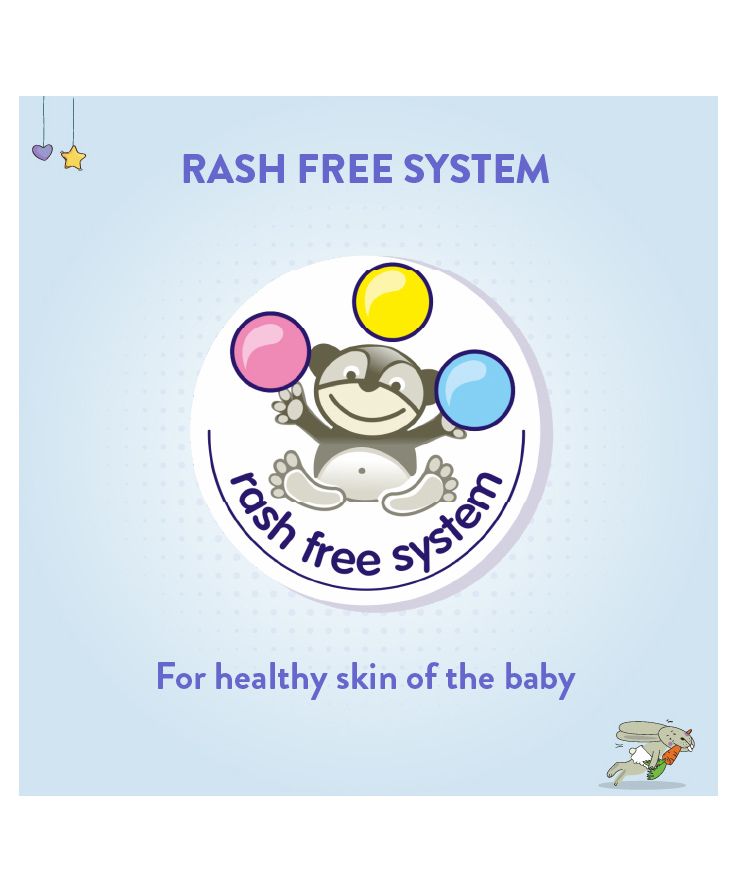 Rash Free System logo with a monkey holding balloons on a light blue background. Bella Baby Diaper XS(24’s) go littles product image 4