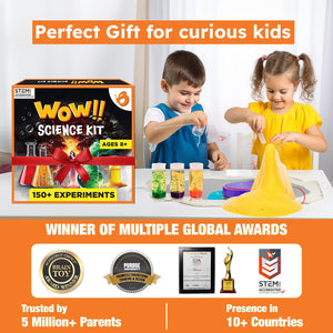 Children playing with a science kit, with the product packaging displayed prominently.