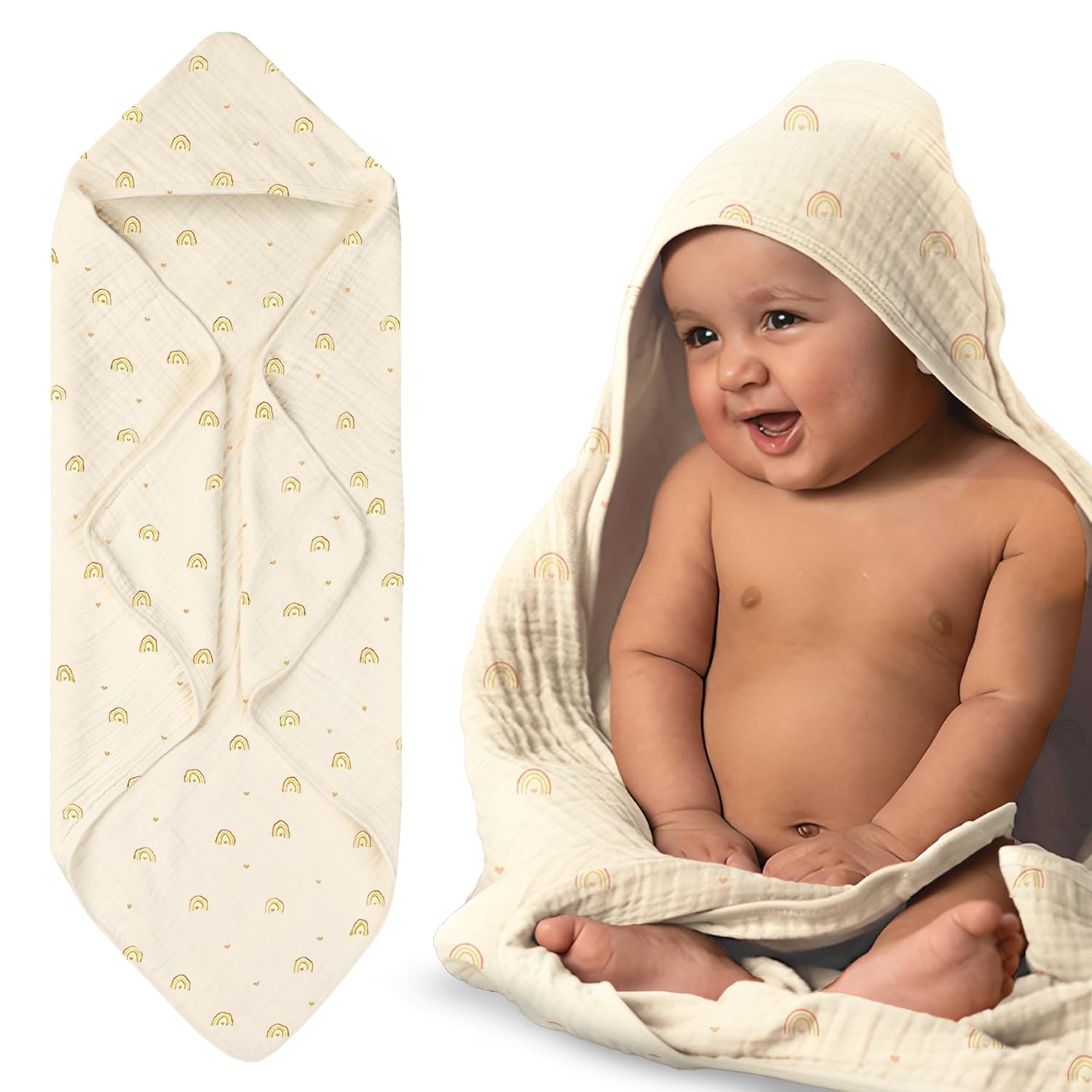 Buy Nintara Baby Muslin Baby Hooded Towel Under the Rainbow at Go Littles product image 6