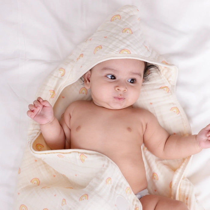 Buy Nintara Baby Muslin Baby Hooded Towel Under the Rainbow at Go Littles product image 8