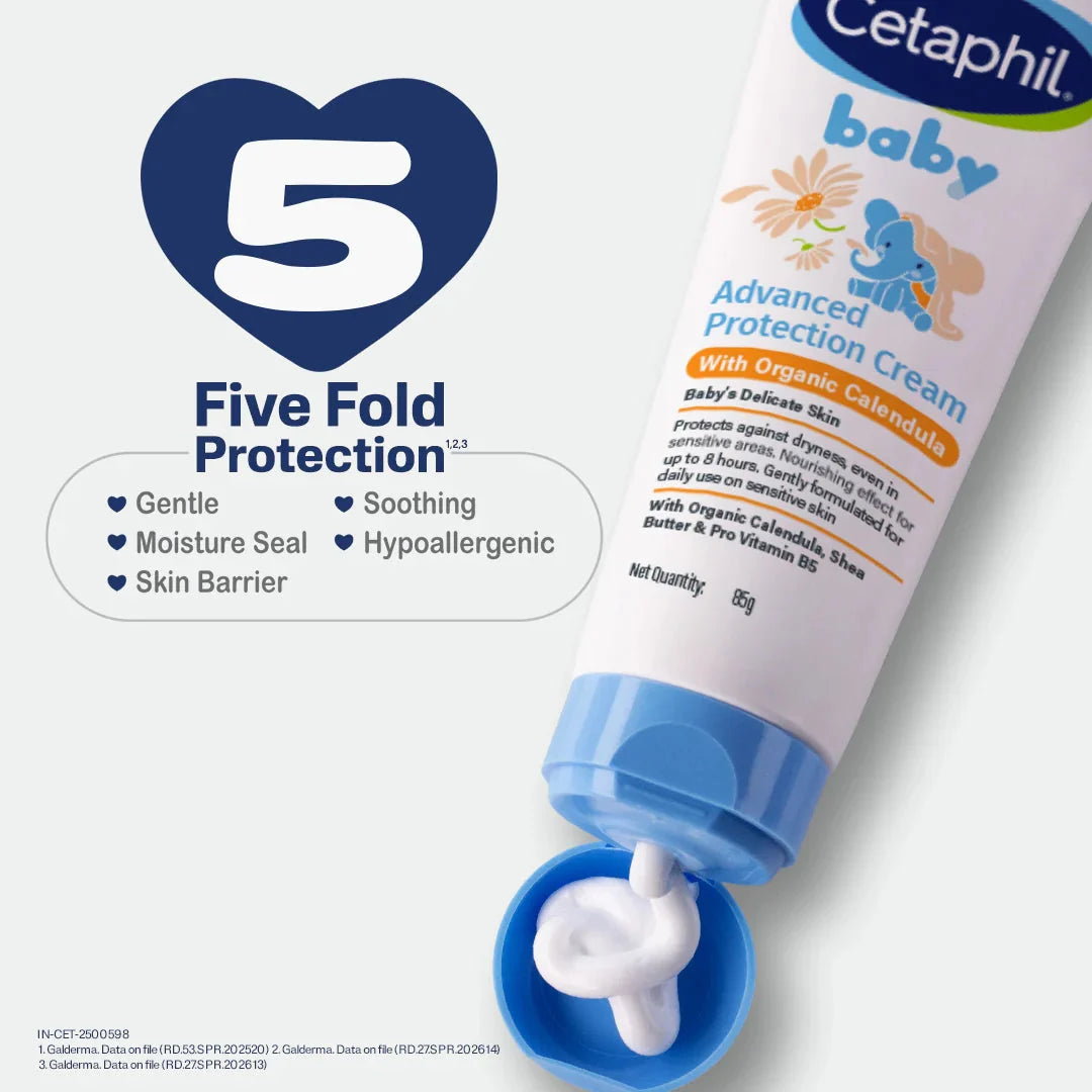 Cetaphil baby Advanced Protection Cream with fivefold protection features on a white background. Cetaphil Baby Advanced Protection Cream 85g go littles product image 5