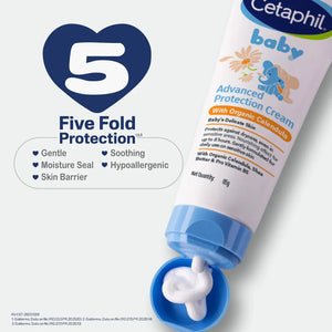 Cetaphil baby Advanced Protection Cream with fivefold protection features on a white background. Cetaphil Baby Advanced Protection Cream 85g go littles product image 5