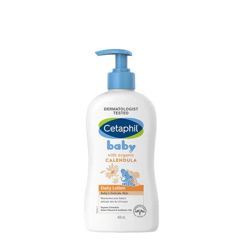 Cetaphil baby daily lotion bottle on a white background. Cetaphil Baby Daily Lotion with Organic Calendula go littles product main image